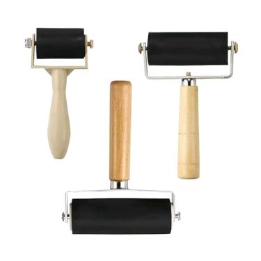 Imagem de Pacote com 3 ferramentas de pintura a óleo de borracha Brayer Roller Art Craft para impressão, tinta, estampagem-1,4/2,4/4 polegadas (bege)