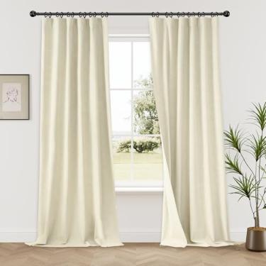Imagem de Cortinas blackout creme de 246 cm de comprimento para sala de estar, cortinas virais plissadas de linho dupla face com ganchos conjuntos de 2 painéis, cortinas com eficiência energética soro de leite