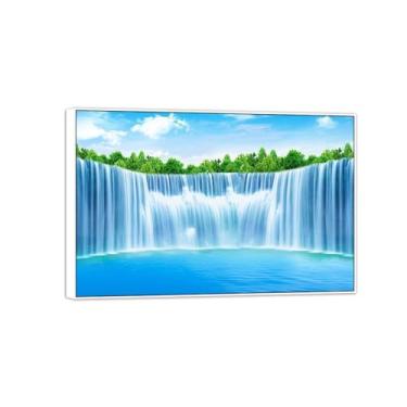 Imagem de MUHJDYC Paisagem quadros arte mural - cascata - natureza impressões em tela - moldura branca imagem decoração sala de estar moderna 120 x 80 cm