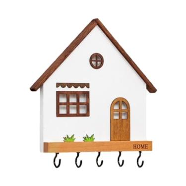 Imagem de FLCPJGV Chappeleiro de madeira Chapéu de chapéu 5 ganchos parede pendurada quarto interno quarto nórdico Decorativo Office Rústico Cabine Rústico Cabine de, Preto