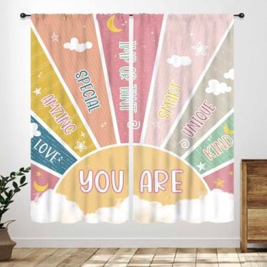 Imagem de Cortinas de sol arco-íris para crianças, citações inspiradoras coloridas abstratas, linhas motivacionais, nascer do sol, pôr do sol, meninas, quarto, sala de estar, berçário, janela, cortinas, 106 x