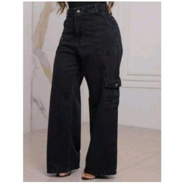 Imagem de Calça Cargo Feminina  Estilo Street, Cintura Alta e Bolsos Laterais - 