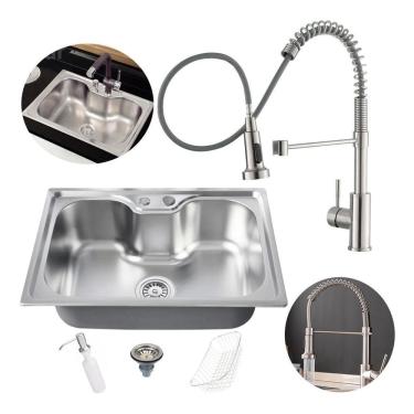 Imagem de Cuba Cozinha Aço Inox Acessórios 50X40 Torneira Flexivel