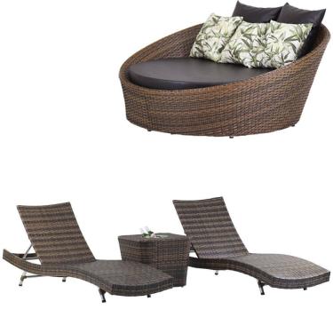 Imagem de 3 Espreguiçadeiras Bona e Mesa com Chaise em Alumínio para Área, Jardim, Piscina