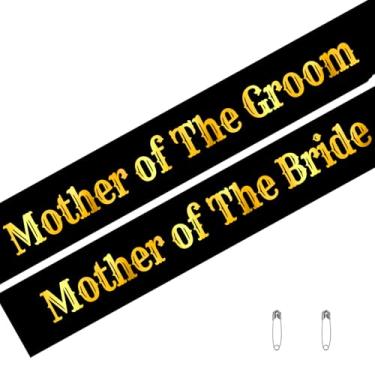 Imagem de Generic Kit Com 2 Faixas Para Mãe Da Noiva E Noivo, Preto Letras Em Ouro Rosa, Acessórios Festa De Despedida Solteira, Chá Panela Casamento