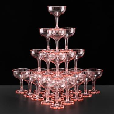 Imagem de DORONAN Pacote com 30 taças de champanhe de plástico de 142 g, cupê de champanhe, inquebrável, taças de acrílico para martini, torre de champanhe para bar de festa de aniversário de casamento (rosa)