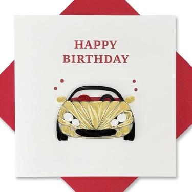 Imagem de EcoLeafy Dot Cartão de aniversário de carro esportivo – Cartão de felicitações 3D Quilled feito à mão para pai, marido ou filho – Em branco dentro para personalização com envelope vermelho luxuoso