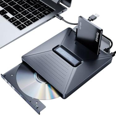 Imagem de Alronly Unidade externa de CD/DVD para laptop, USB 3.0 Tipo-C USB Player portátil para laptop, CD DVD +/-RW, unidade de disco, gravador de CD, leitor compatível com desktop Windows Apple Linux (F05)