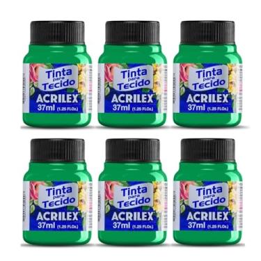 Imagem de Kit Com 6 Tintas Para Tecido Fluorescente Neon Acrilex 37ml Azul Vermelho Maravilha Verde Ouro Limão Fixação a Frio e Alta Cobertura Recomendado Para Tecidos De Algodão Sem Goma É Ideal Para Customização De Roupas, Decoração E Outras Aplicações Artísticas (Verde 101)