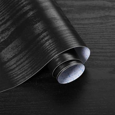Imagem de Ismoon Papel de contato de madeira preta de 45 x 299 cm para parede, bancada, armário, prateleira - papel de parede autoadesivo para decoração de casa rolo de filme