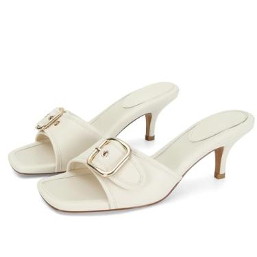 Imagem de Dsevht Sandálias pretas de salto agulha salto baixo sem cadarço, sandália mula, quadrada, bico aberto, sapato social feminino, Branco, 38