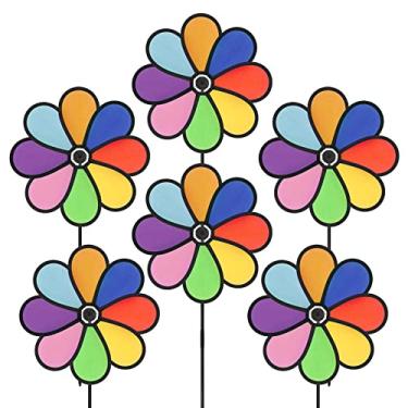 Imagem de Tsocent 6 Cata-Ventos De Jardim, 8 Arco-Íris Cores Misturadas Para Crianças, Decorativos Áreas Externas 12,6" (Pacote Com 6)