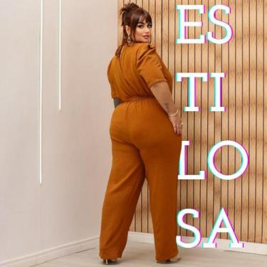 Imagem de Macacão Longo Feminino Plus Size Manga Curta Social Curvy - Lia Rosa, 