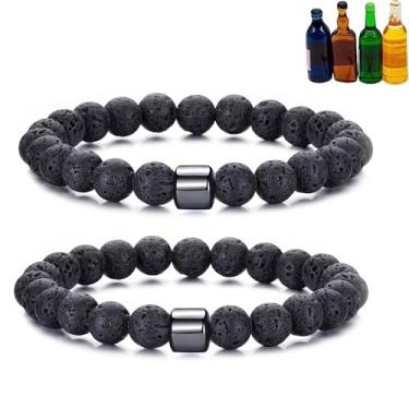 Imagem de DIOWUS Pulseira Glame antiálcool para mulheres e homens, pulseiras de sobriedade GM Mgnetc com contas ajustáveis Hemys Hematita reduzem o desejo de beber, aliviam a ansiedade, estresse, joias presente