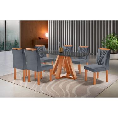 Imagem de Mesa Madri 6 Cadeiras Lisboa Tampo Vidro 170x90cm Cel Móveis Cinamomo E Grafite