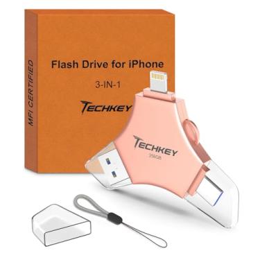 Imagem de Flash Drive USB 3.0 para iPhone 256 GB: Cartão de armazenamento de fotos de memória externa 3 em 1 certificado MFi para imagens/vídeos/economia de dados/polegar de alta velocidade/salto/disco rígido