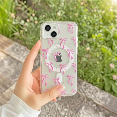 Imagem de Danzel Capa magnética para iPhone 16 Pro Max [compatível com MagSafe] Design fino transparente com estampa de laço - Capa protetora rígida fofa Kawaii moderna estética bonita coquete para mulheres e