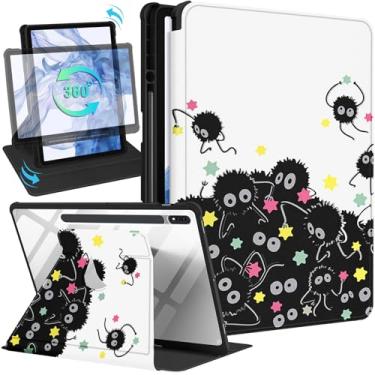 Imagem de Wazzasoft Capa para Samsung Galaxy Tab S7 Fe/S7 Plus/S8 Plus, capa fólio de 12,4 polegadas, suporte para lápis, mulheres, meninas, desenho animado exclusivo, design exclusivo, giratório para tablet S8