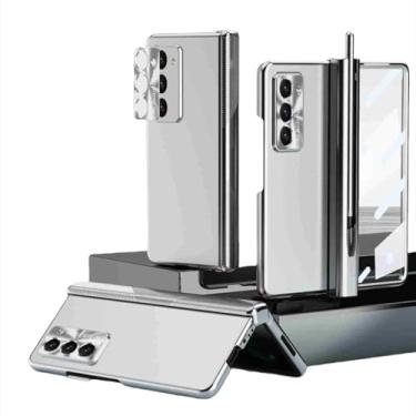 Imagem de Capa para Samsung Z Fold 6 com proteção de dobradiça e revestimento S Pen, vidro temperado, suporte rígido para celular (para Samsung Z Fold 6/prata)