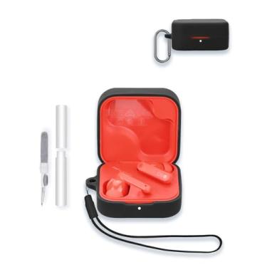 Imagem de Capa para fones de ouvido sem fio CMF by Nothing Buds Pro 2, capa protetora portátil de silicone macio WUNIAK resistente a arranhões com kit de limpeza, mosquetão e cordão, preta