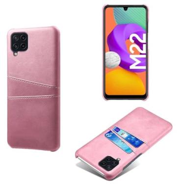 Imagem de Capas Compatível com Samsung Galaxy F22,Caso de couro PU-Tampa de telefone a prova de choque com 2 slots de cartão,Proteção anti-impressão digital e anti-gota-Pink