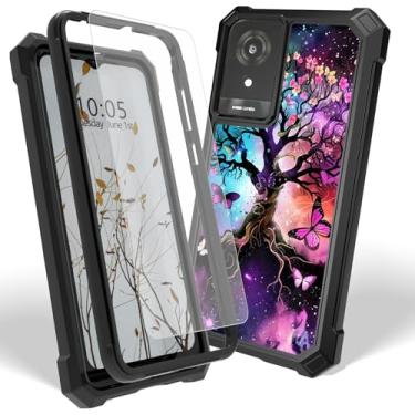 Imagem de Dikoer Capa para TCL K24/TCL K23/TCL 50 LE com protetor de tela, capa protetora de silicone rígido de camada dupla resistente à prova de choque para mulheres e homens, árvore de borboleta