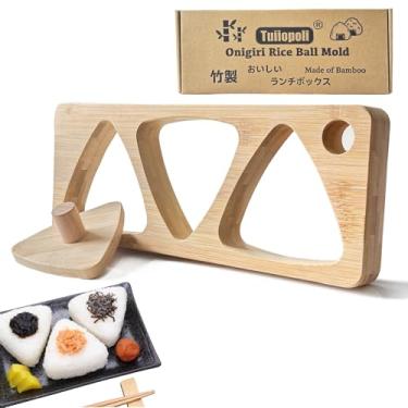 Imagem de Onigiri Conjunto de moldes de bola de arroz de bambu, vem com prato de prensa triangular molde de sushi para japonês. Musubi Máquina clássica de madeira para crianças almoço bento piquenique família