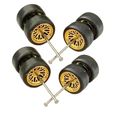 Imagem de Generic 8 Peças 1:64 Simulação Modelo Carro Roda Pneus com Miniatura Eixo Rolante Brinquedo para Crianças, ouro B, Tamanho real