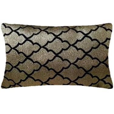 Imagem de Almofada Retangular Luxo Geométrico Preto e Dourado 50x28cm - Sua Casa
