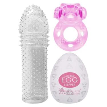 Imagem de Kit Estimulante Anel Peniano Retartante Vibrador com Capa Peniana e Eg