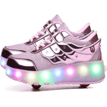 Imagem de Aikuass Tênis de skate com rodas com luzes LED carregáveis por USB para meninos e meninas e crianças, C586-rodas duplas-rosa, 16