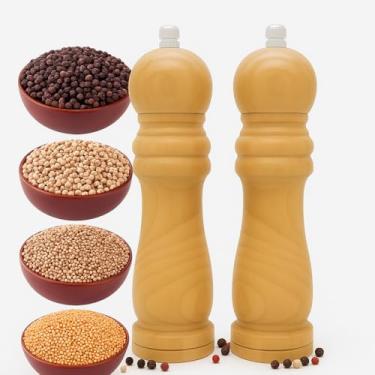 Imagem de Kit 2 Moedor de Pimenta e Sal em Madeira - Moedor Manual com Refil de Cerâmica e Aço Inox Ajustável, para Sal Grosso, Pimenta do Reino e Temperos