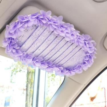 Imagem de Lindo estojo de armazenamento de CD fofo, clipe organizador de viseira de sol de renda de pelúcia, bolsa de bolso multifuncional para cartão, universal para carro (3)