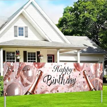 Imagem de BlissYard Faixa grande para festa de feliz aniversário, 199 x 45 cm, decoração de celebração, dupla face, exterior, interior, quintal, bandeira de boas-vindas para meninas, mulheres e adultos