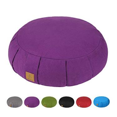Imagem de Almofada de meditação Feliz Max redonda Zafu, travesseiro de meditação Zabuton, almofada de ioga/travesseiro, assento no chão, capa de algodão orgânico com zíper, trigo sarraceno natural, travesseiro de joelho - 5 cores e grande, Roxa