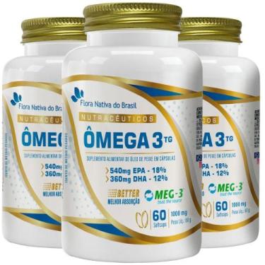 Imagem de KIT 3X Ômega 3 TG MEG-3 1000mg 60 Softcaps - Flora Nativa - Flora Nati