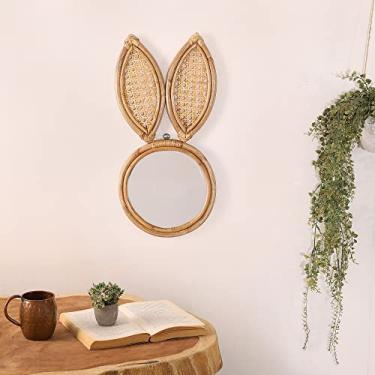 Imagem de Madhu International Espelho de parede de vime, espelho de coelho decorativo com detalhes