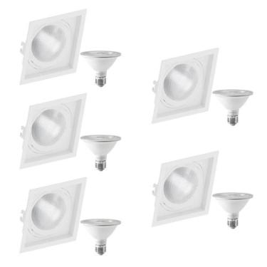 Imagem de 5 Spot Embutir Quadrado Recuo PAR30 + 1 Lâmpada LED 10W 6500K E27 - SA
