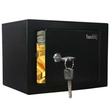 Imagem de Yuanshikj SAFESafe Box com trava de chave, caixa de segurança de aço, 0,60 m cúbicos, 23 cm L x 17 cm P x 17 cm A, pequeno cofre oculto para armazenamento de joias de dinheiro e escritório em casa