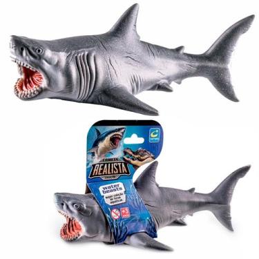 Imagem de Boneco Tubarão De Brinquedo Realista Em Vinil 26 cm Figura Decorativa 