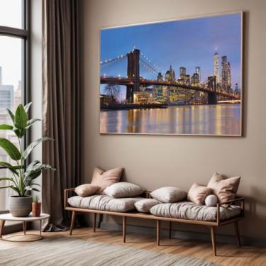 Imagem de Quadro com Moldura Sala Quarto Ponte Nova York Decorativo Horizontal Grande Hall