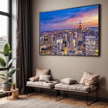 Imagem de Quadro com Moldura Sala Quarto Nova york Noturno Cidade Decorativo Horizontal Grande Hall