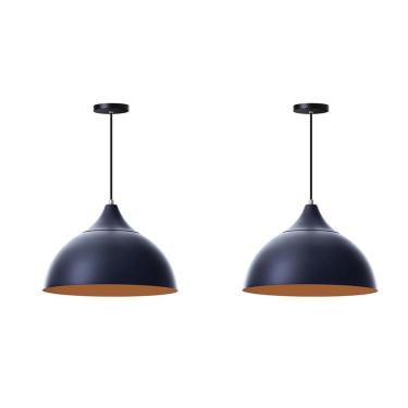 Imagem de Kit 2 Lustres Pendente Meia Lua Preto 30Cm Com Chapéu Preto