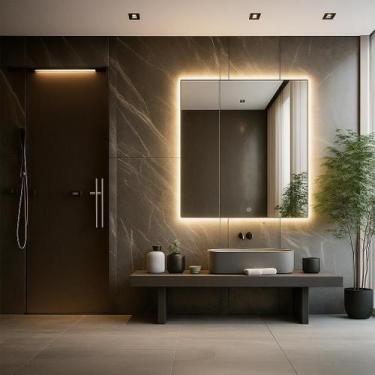 Imagem de Espelho Led Lapidado Quadrado Tamanho 90x90 Cm Fonte Bivolt - Espelho 