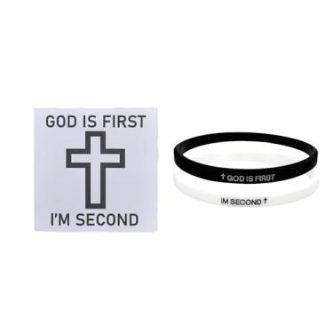 Imagem de Cuullboo Pulseira GOD IS FIRST FIRST, GOD IS FIRST IM SECOND, pulseira inspiradora de versos da Bíblia com cartão de papel requintado, pulseiras de borracha de fé cristã para homens e mulheres, Medium