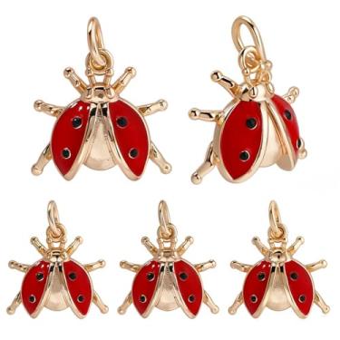 Imagem de Beebeecraft 1 caixa, 8 peças, berloques de joaninha esmaltados, latão banhado a ouro 18 K, fofo, vermelho, joaninha, para artesanato, brincos, pulseiras, colares