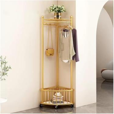 Imagem de Cabide De Metal Com Ganchos Para Canto Do Quarto Cabideiro Com Cesta Inferior Para Pendurar Roupas E Bolsa, Gold, 45 * 160cm