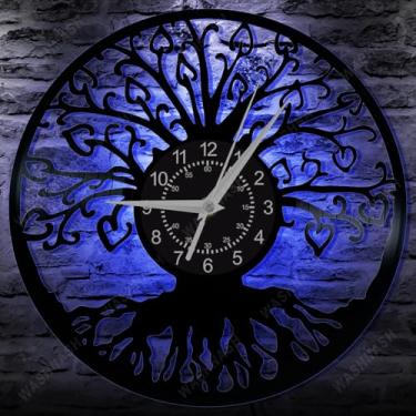 Imagem de Relógio de parede com disco de vinil Tree of Life – Relógio LP retrô vintage com movimento silencioso, decoração de casa boho exclusiva para sala de estar, quarto, escritório (12 polegadas) (1l)