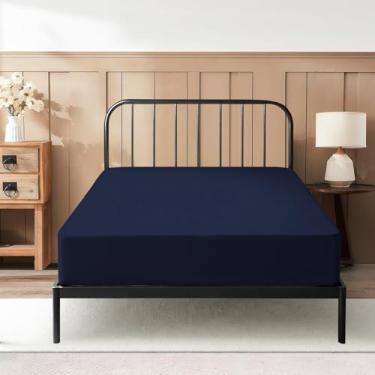 Imagem de Lençol de 137 x 189 cm 15 cm com bolso profundo 100% algodão egípcio 600 fios, ajuste confortável para colchão de três dobras, solteiro estreito, beliche de acampamento, cama de hóspedes, berço macio