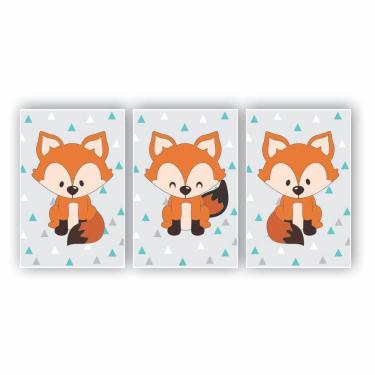 Imagem de Kit Placas Quadros 3 Pçs 20X30 Infantil Raposinha